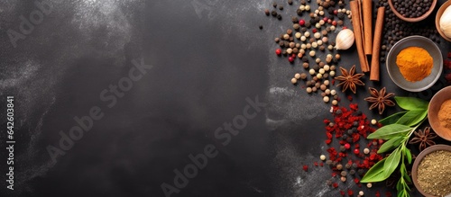 Spices and herbs on stone t...