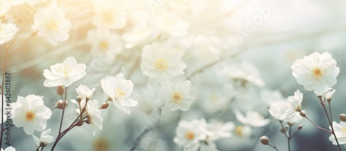 Spring or summer time vintage white flowers blooming in a natural backdrop © vxnaghiyev