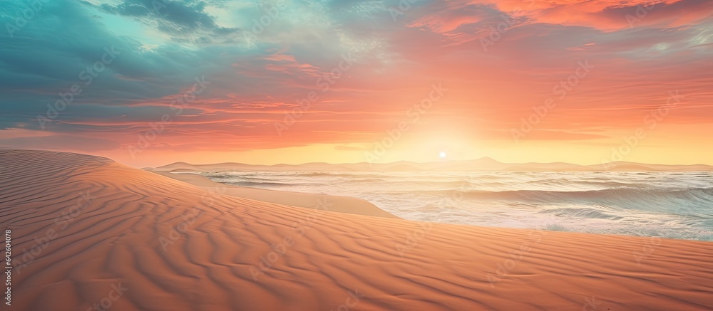 Sunrise and sunset on a sandy beach a natural backdrop