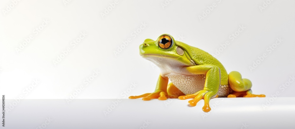 Fototapeta premium Tree frog sitting on a wall