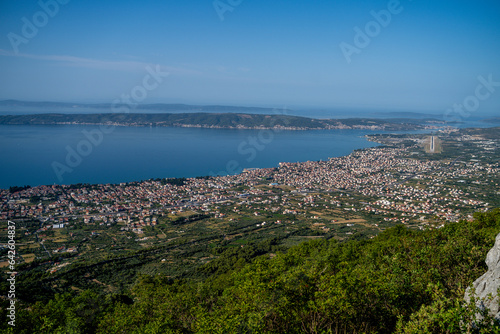 Croatia. Dalmatia. View from the mountains near Kastel Kambelovac to the coast and the sea near the airport in Split.