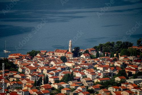 Fototapeta Naklejka Na Ścianę i Meble -  Croatia. Dalmatia. View from the mountains near Kastel Kambelovac to the coast and the sea near the airport in Split.
