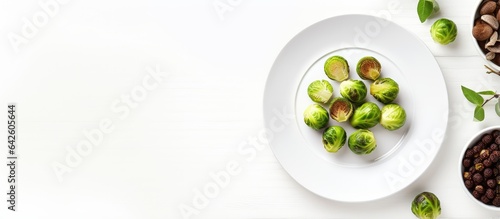 White plate on a background with pepper pot and vegetables