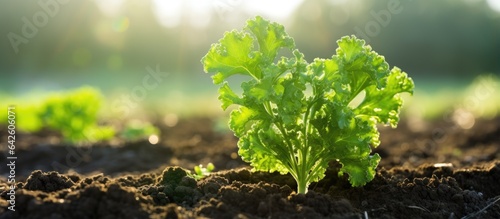 Young kale plant in fertile...