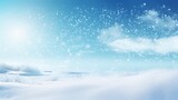 Winter snow background with snowdrifts, with beautiful light and snow flakes on the blue sky ,16:9, copy space