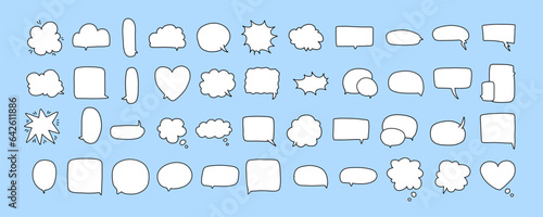 Big Set Doodle Outline Speech Bubbles. Cartoon vector illustration