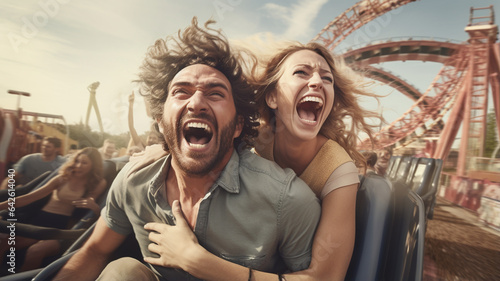 couple having fun on amusement park