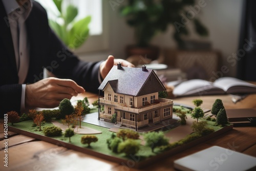 Architectural Model of Home with Landscaping on Designer's Workspace