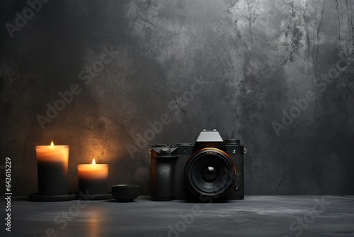 Empty light dark wall with beautiful chiaroscuro. Minimalist background for product presentation, mock up photo