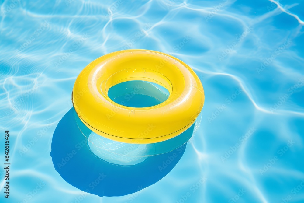 The yellow swimming inflatable circle is half immersed in water vertically. The concept of outdoor recreation. Illustration for banner, poster, cover, brochure or presentation.