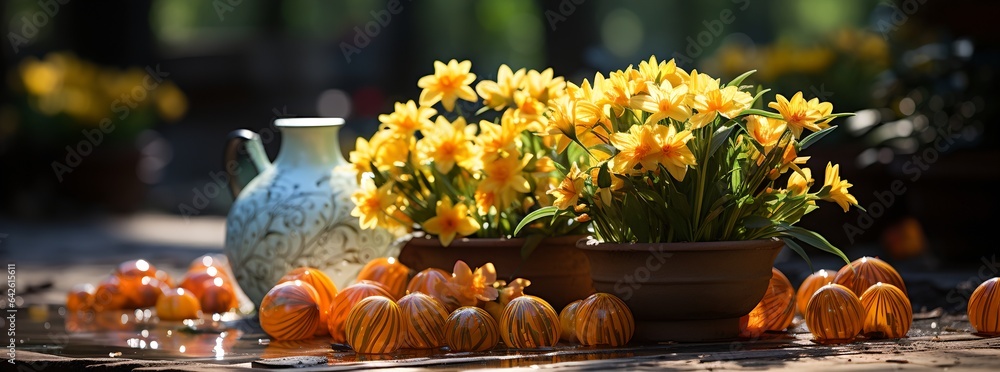 Yellow flowers in a pot, generative AI Yellow flowers in a pot, generative AI