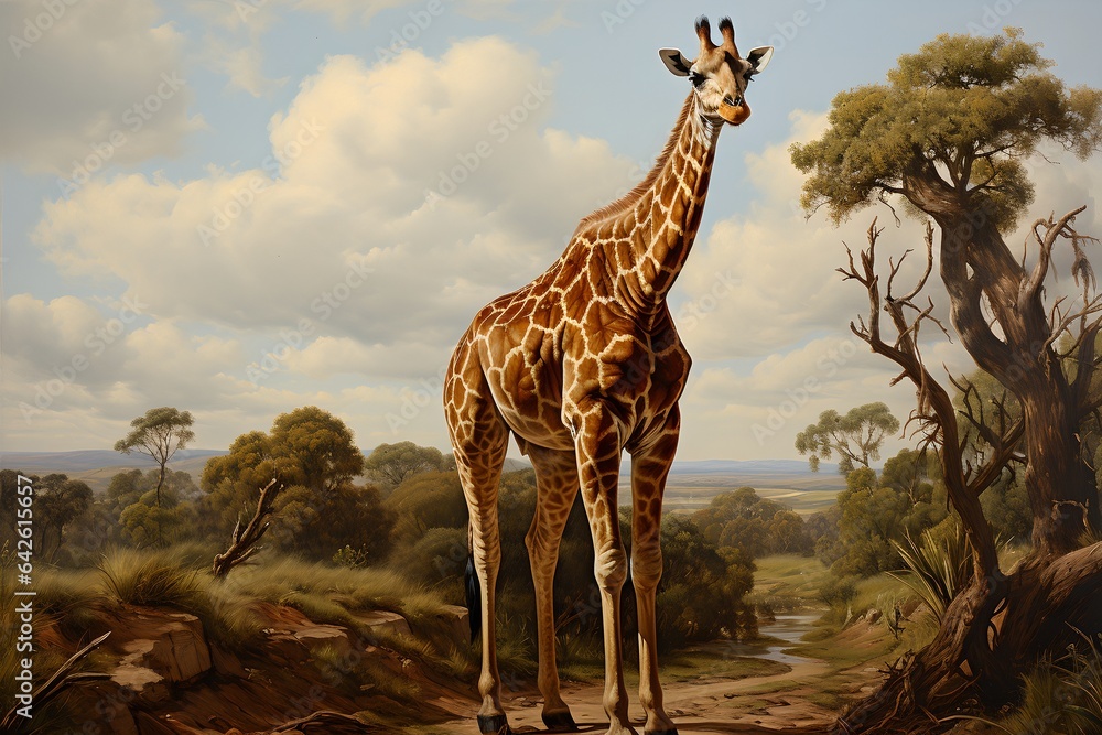 Obraz premium Giraffe illustration, generative AI