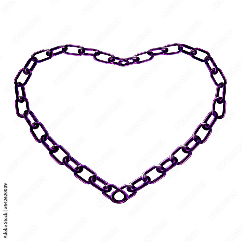 Y2K chain heart frame purple sticker element with chrome effect Y2K chain heart frame purple sticker element with chrome effect