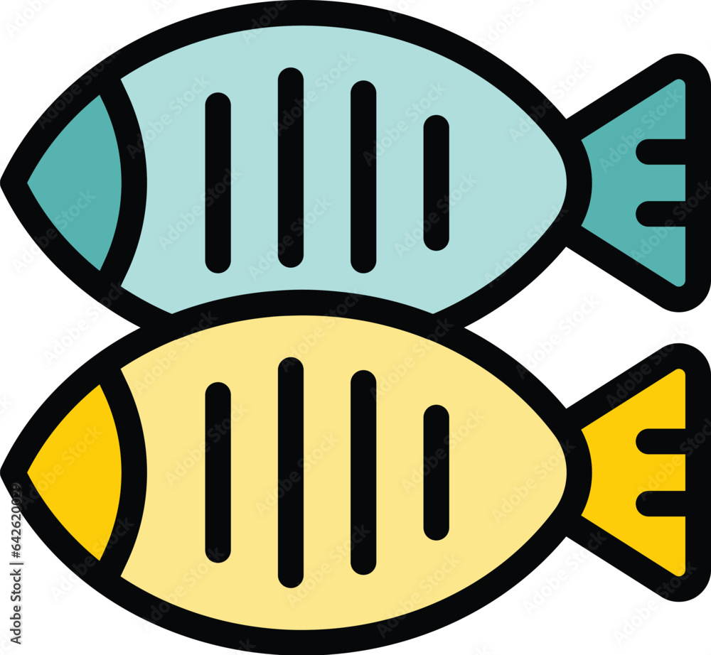 Fish glamping icon outline vector. Tent nature. Vacation card color flat Fish glamping icon outline vector. Tent nature. Vacation card color flat