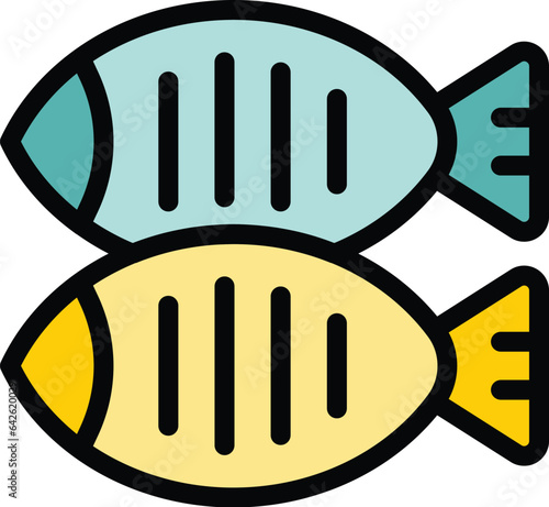 Fish glamping icon outline vector. Tent nature. Vacation card color flat