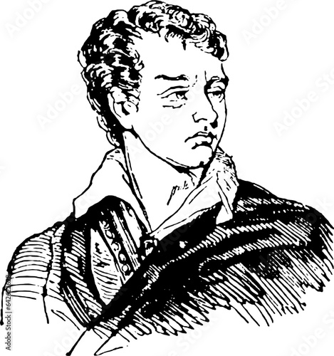 Stampa su tela Lord Byron, English romantic poet and peer Vintage Portrait sh romantic poet and