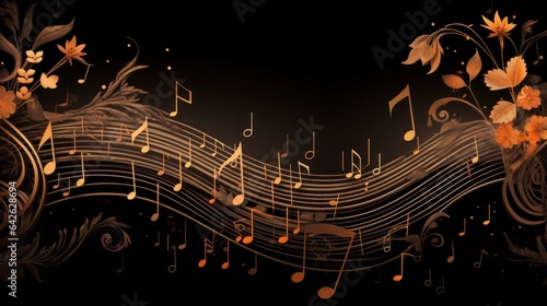 Decorative background of melody with musical notes.