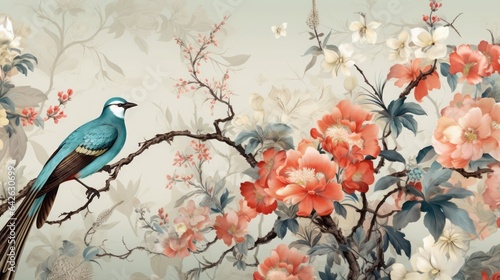 Chinoiserie pattern, flowers and birds, background 16:9 © Christian