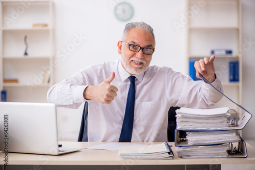 Old male employee working in the office