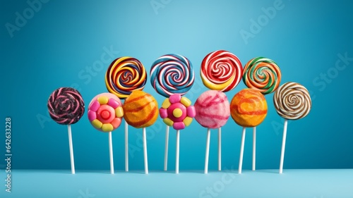Sweet Lollipop Candy Photorealistic Horizontal Illustration. Sweet Dessert From Confectionery. Ai Generated bright Illustration with Delicious Flavory Lollipop Candy.