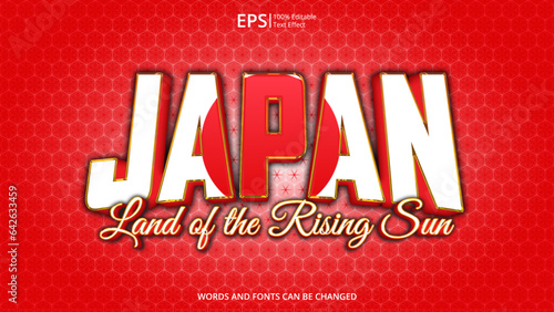 japanese editable text effect with japan flag patter style and land of the rising sun vector illustration