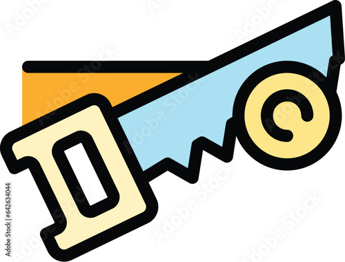 Hand saw repair icon outline vector. Roof renovation. House construction color flat