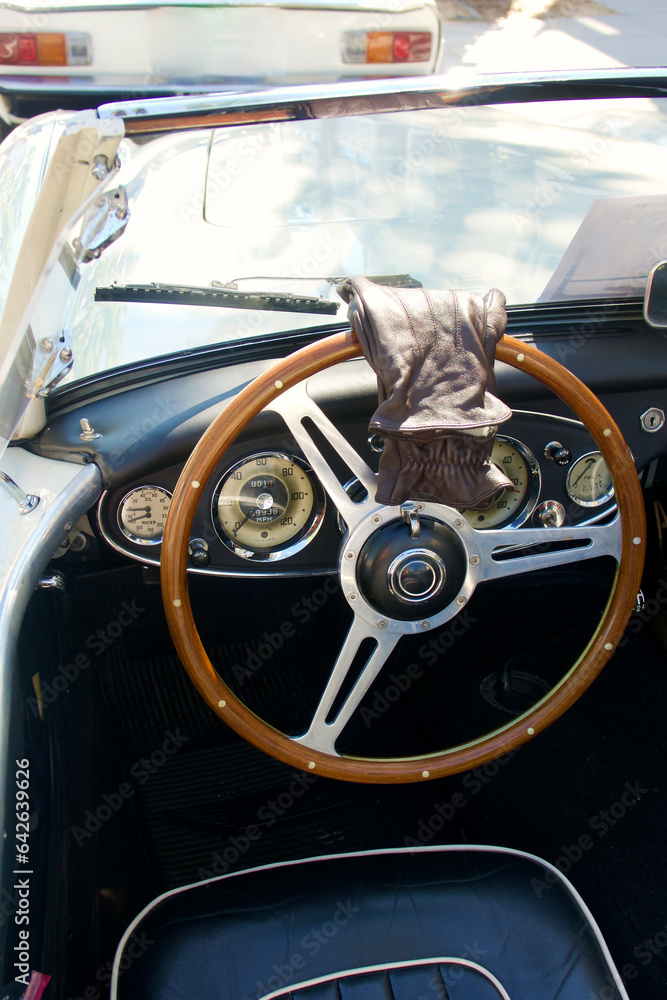 convertible sports car interior and dashboard detail