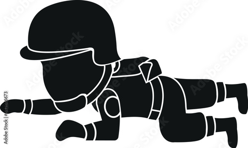 Cartoon Black and White Illustration Vector Of A Soldier Army Crawling