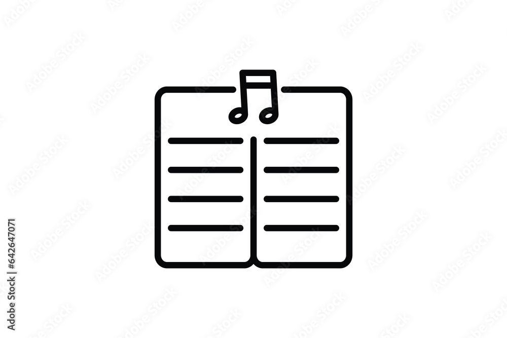 Book Music Notes Icon. Icon related to multimedia and entertainment. suitable for web site design, app, user interfaces. Line icon style. Simple vector design editable Book Music Notes Icon. Icon related to multimedia and entertainment. suitable for web site design, app, user interfaces. Line icon style. Simple vector design editable