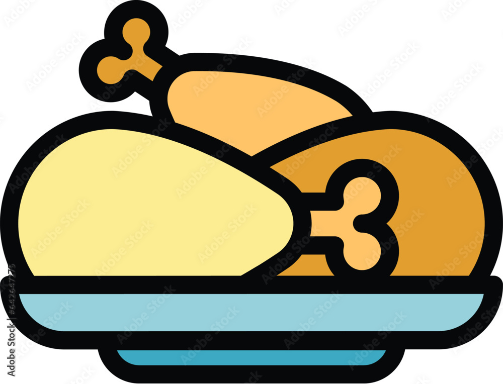American chicken icon outline vector. Crispy food. Box tasty color flat