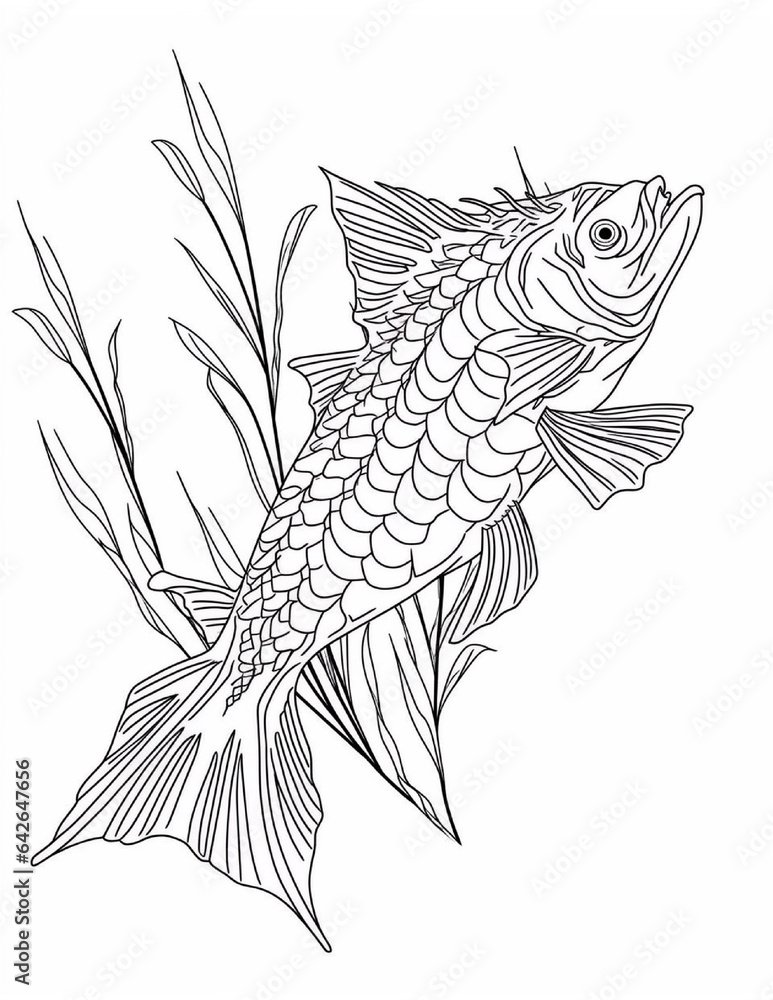 Fototapeta premium Beautiful Coy Fish Coloring Book .Animal's Coloring Pages. Fish Coloring Pages. coloring pages. fish. Generated Ai