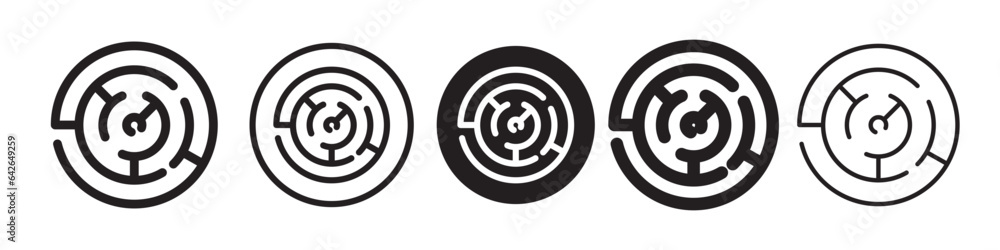 Labyrinth icon. circular shape maze puzzle path way game symbol. Vector set of direction confusion complexity. Flat outline of business problem solving skill mindset. Mystery labyrinth logo Labyrinth icon. circular shape maze puzzle path way game symbol. Vector set of direction confusion complexity. Flat outline of business problem solving skill mindset. Mystery labyrinth logo