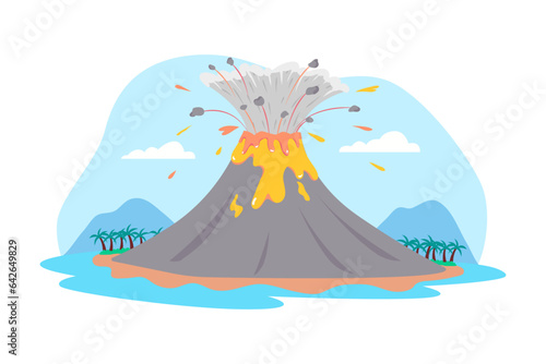 Volcanic eruption vector illustration.