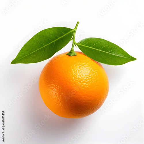 Orange with stem and leaves isolated on a white background. A Fruit and citrus theme. Generative ai. 