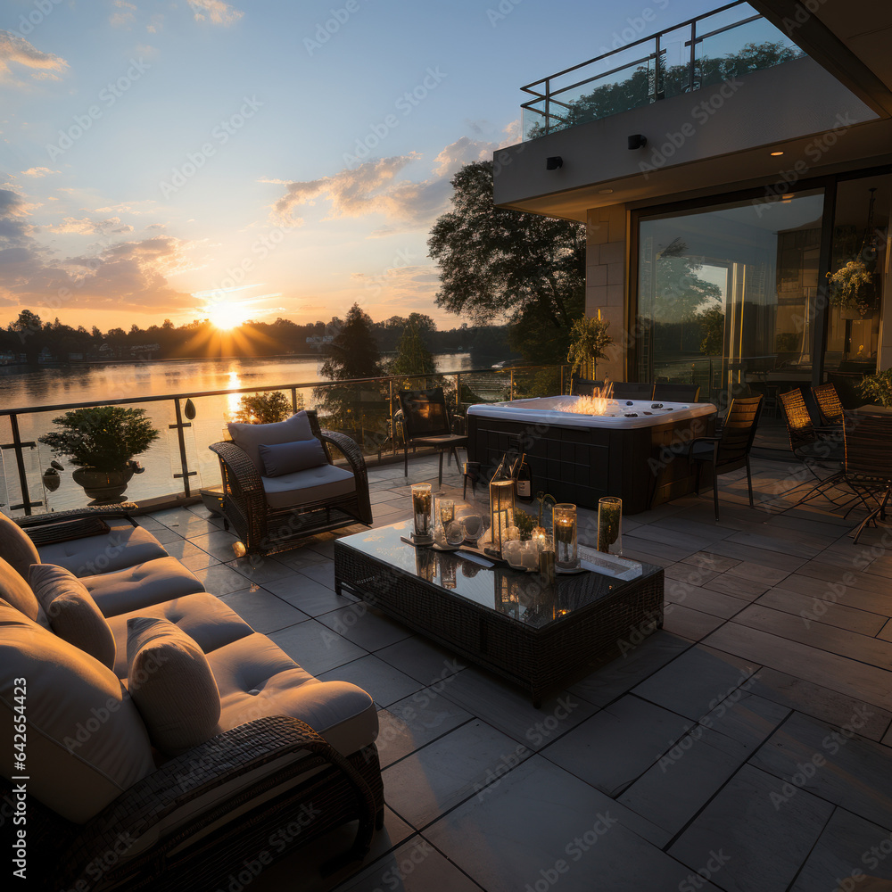 Spacious lakefront penthouse with a grand balcony Stock Photo | Adobe Stock