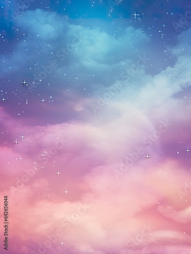 Cosmic-inspired background layout with clouds and more.