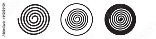 Spiral icon. Circular swirl twist radial shape symbol. Vector set of hypnosis vortex curve illusion. Flat outline of radial optical spin twirl coil