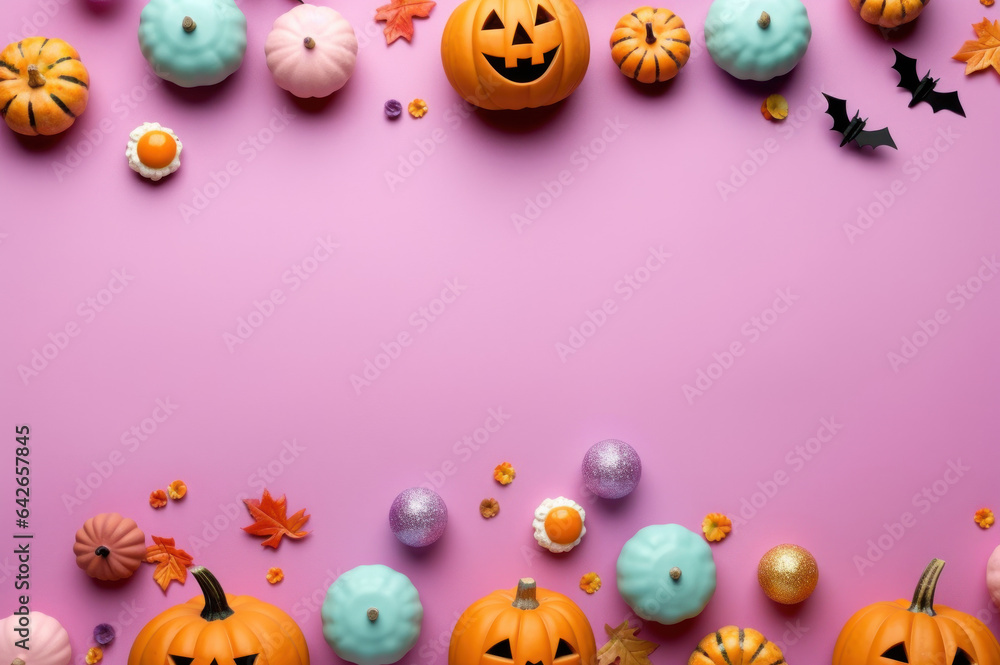 Pastel Halloween Background Flat Lay created with Generative AI technology