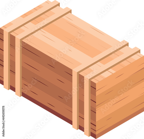 Wooden cargo box. Freight container isometric icon