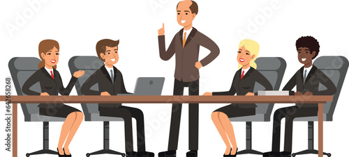 Office meeting. Boss talking with employees in conference room