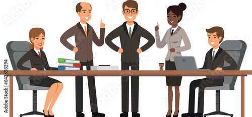 Diverse business team sit at conference table together