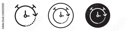 Time vector icon. office watch clock with minute hour dial symbol. Vector set of stopwatch counter. Flat outline of clockwise timer alarm. Chronometer logo. 