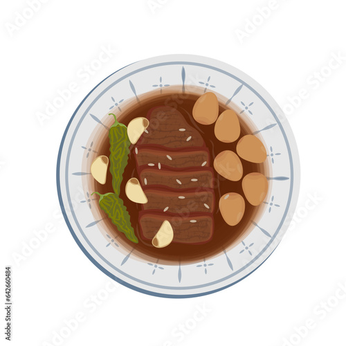 Soy Braised Beef Illustration Logo With Jang Jorim Quail Egg