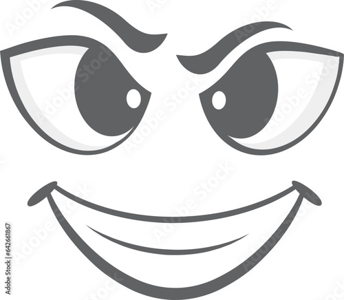 Evil grin expression on comic face. Cartoon emotion