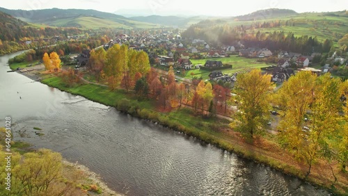 Aerial view of Trzy Korony mountain in Pieniny, Poland, during autumn photo