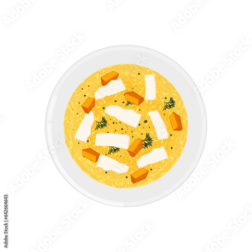 Italian Risotto With Pumpkin And Cheese Vector Illustration Logo