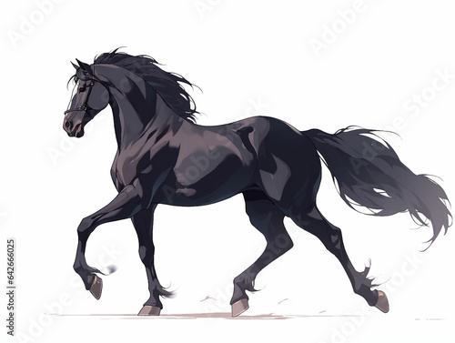 Fototapeta Naklejka Na Ścianę i Meble -  Wild horse Mustang jumps anime cartoon watercolor style