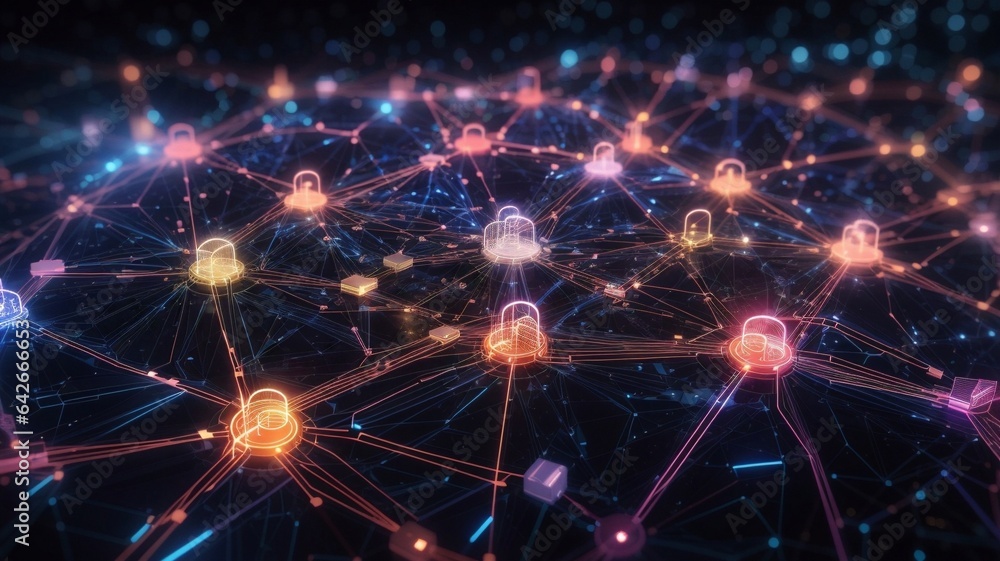 Fascinating Abstract Cyber-Security Network with Glowing Pathways and Data Nodes Fascinating Abstract Cyber-Security Network with Glowing Pathways and Data Nodes