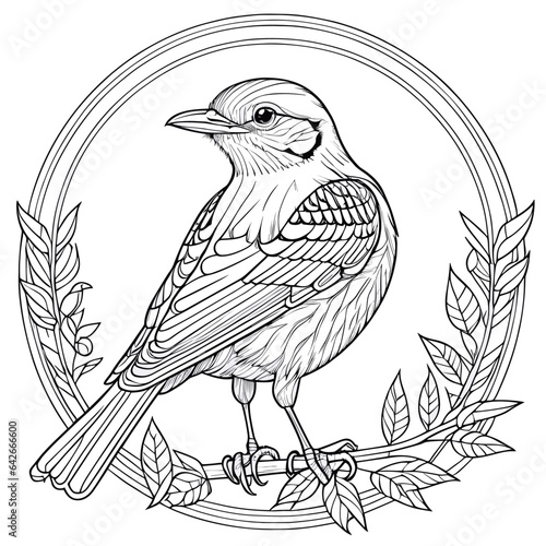 Photo A vector of a mockingbird in black and white coloring page