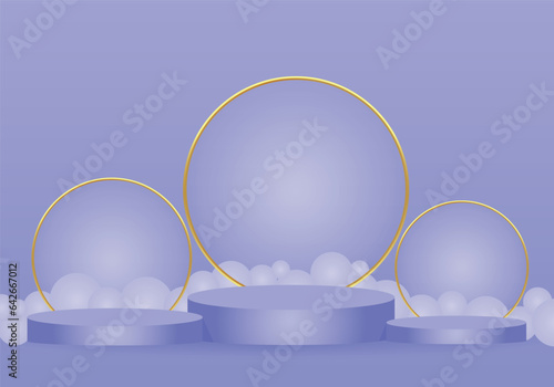 podium. Realistic 3D cylinder pedestal podium set . Minimal scene for products stage showcase, promotion display. Vector geometric forms in shadow. 